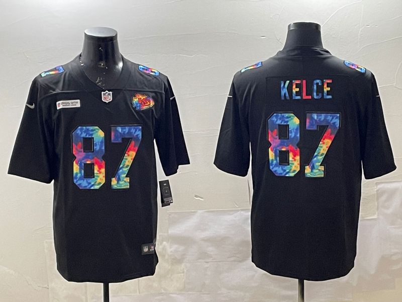 Men Kansas City Chiefs #87 Kelce Black Rainbow 2025 Nike Limited NFL Jersey style 1